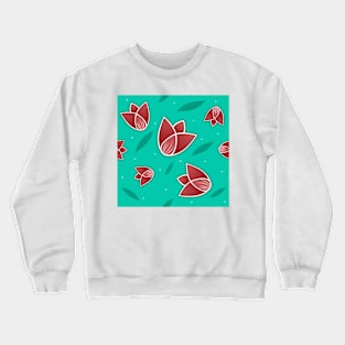 Tulips pattern in turquoise background Crewneck Sweatshirt